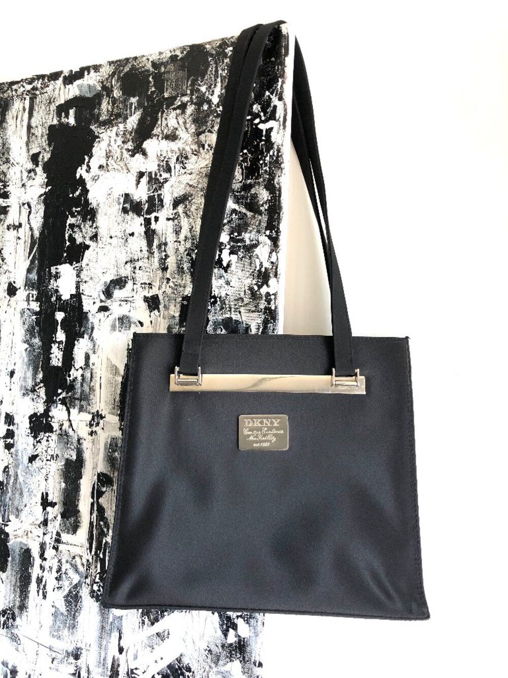 DKNY Black Structured Handbag with Silver Hardware